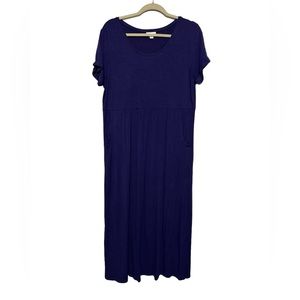 J Jill Royal‎ Purple Scoop Neck Jersey Knit Long Modest Midi Dress Size Medium